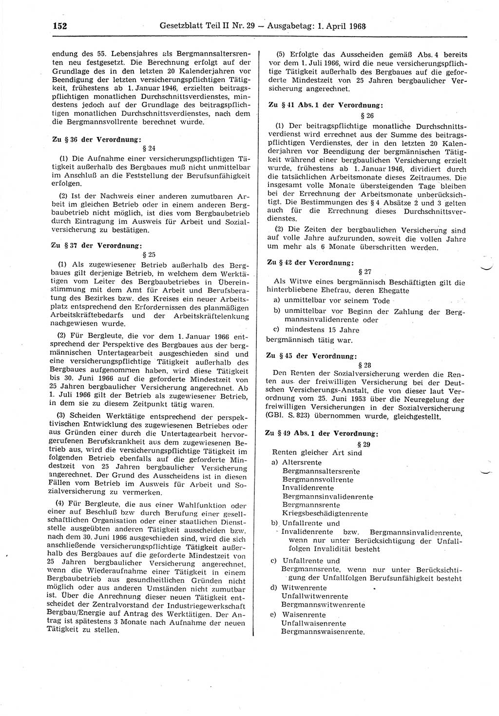 Gesetzblatt (GBl.) der Deutschen Demokratischen Republik (DDR) Teil ⅠⅠ 1968, Seite 152 (GBl. DDR ⅠⅠ 1968, S. 152)