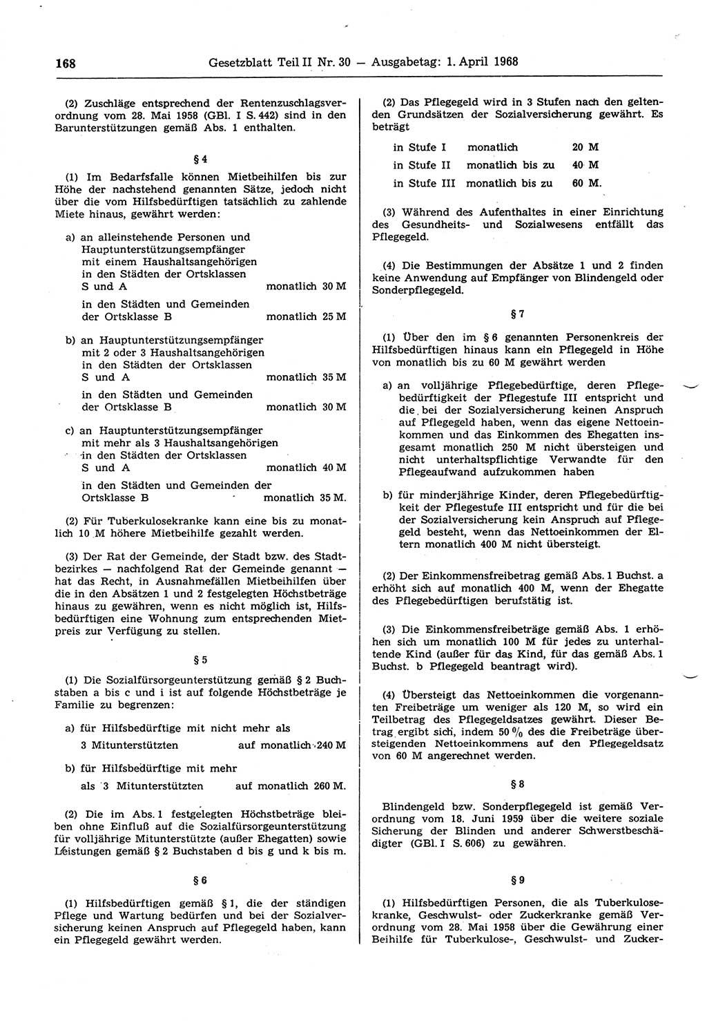 Gesetzblatt (GBl.) der Deutschen Demokratischen Republik (DDR) Teil ⅠⅠ 1968, Seite 168 (GBl. DDR ⅠⅠ 1968, S. 168)