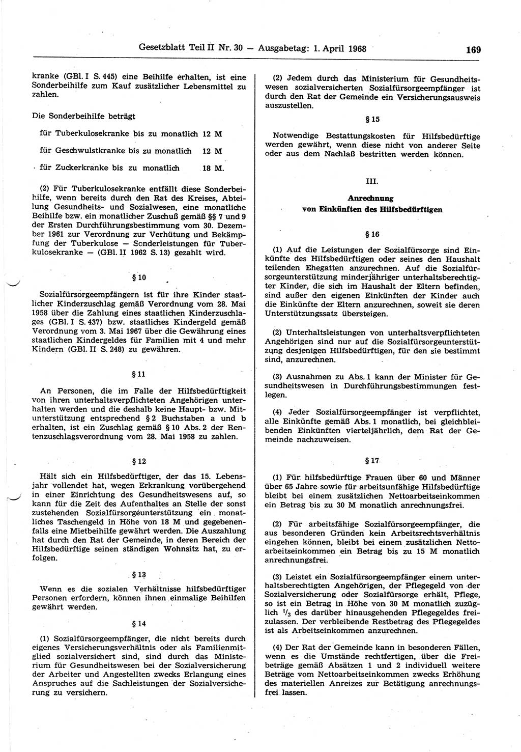 Gesetzblatt (GBl.) der Deutschen Demokratischen Republik (DDR) Teil ⅠⅠ 1968, Seite 169 (GBl. DDR ⅠⅠ 1968, S. 169)