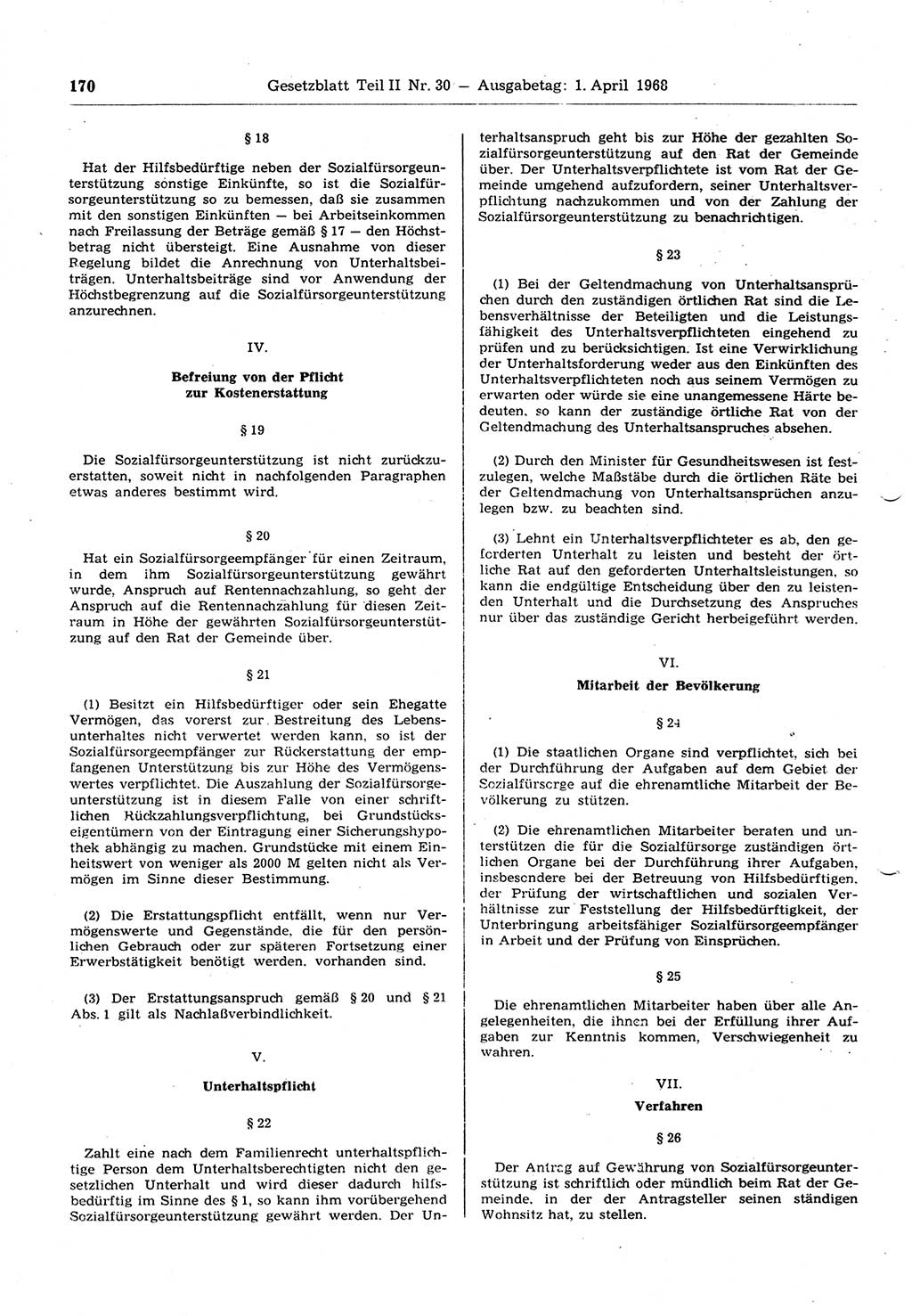 Gesetzblatt (GBl.) der Deutschen Demokratischen Republik (DDR) Teil ⅠⅠ 1968, Seite 170 (GBl. DDR ⅠⅠ 1968, S. 170)