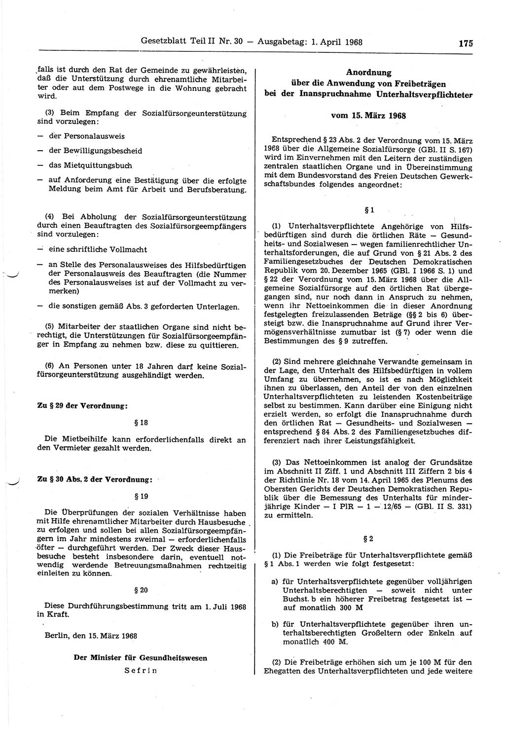 Gesetzblatt (GBl.) der Deutschen Demokratischen Republik (DDR) Teil ⅠⅠ 1968, Seite 175 (GBl. DDR ⅠⅠ 1968, S. 175)