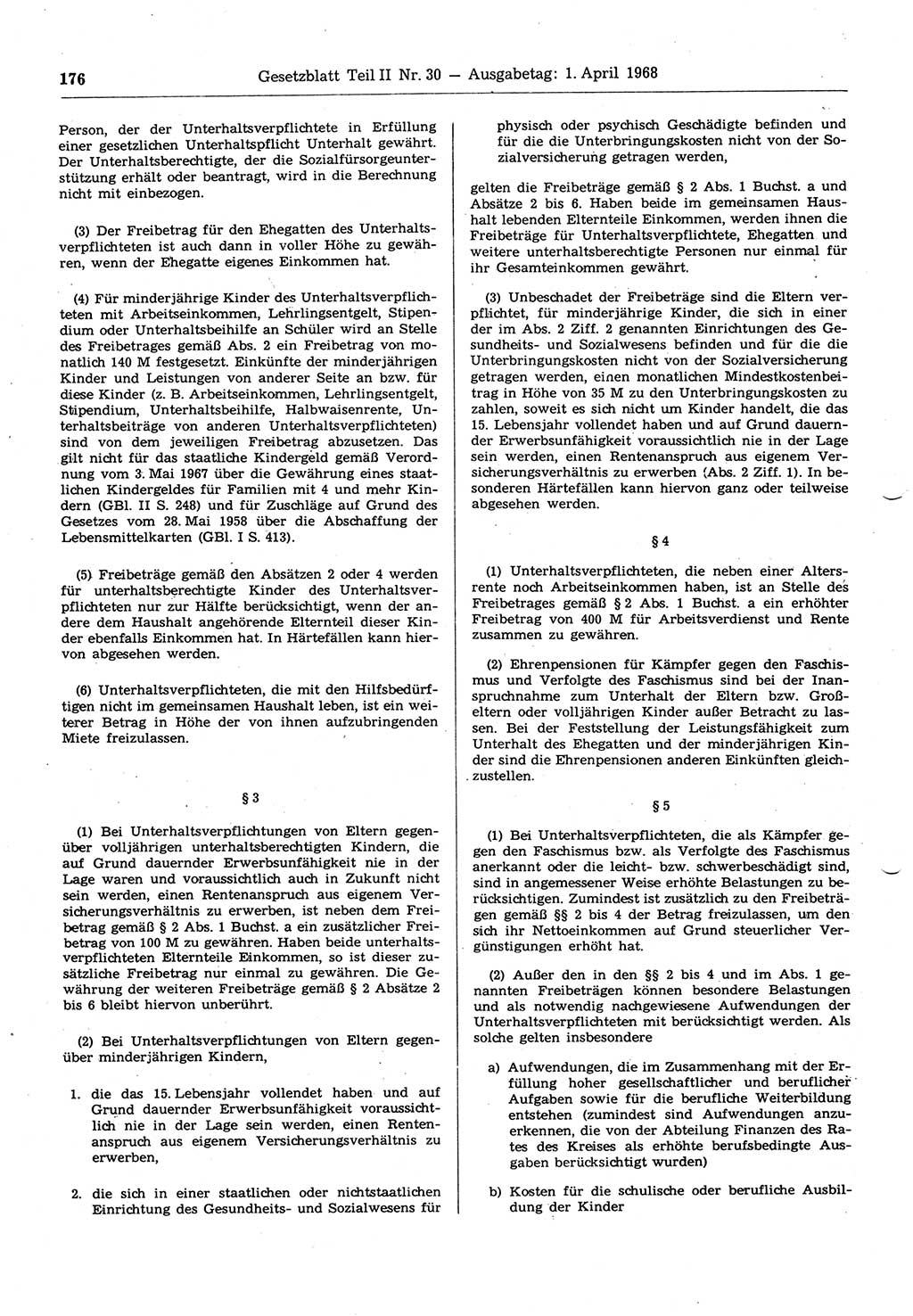 Gesetzblatt (GBl.) der Deutschen Demokratischen Republik (DDR) Teil ⅠⅠ 1968, Seite 176 (GBl. DDR ⅠⅠ 1968, S. 176)