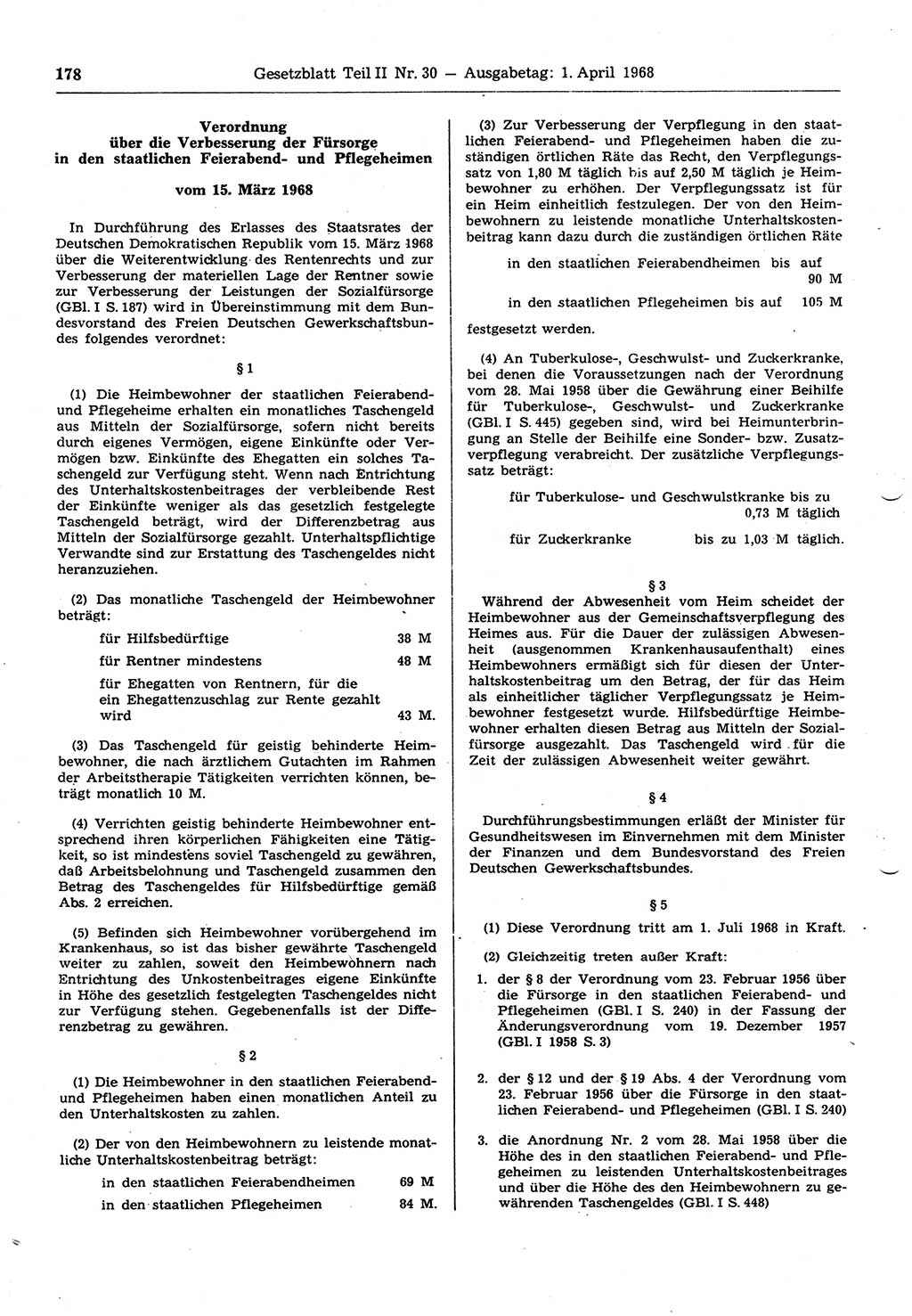 Gesetzblatt (GBl.) der Deutschen Demokratischen Republik (DDR) Teil ⅠⅠ 1968, Seite 178 (GBl. DDR ⅠⅠ 1968, S. 178)