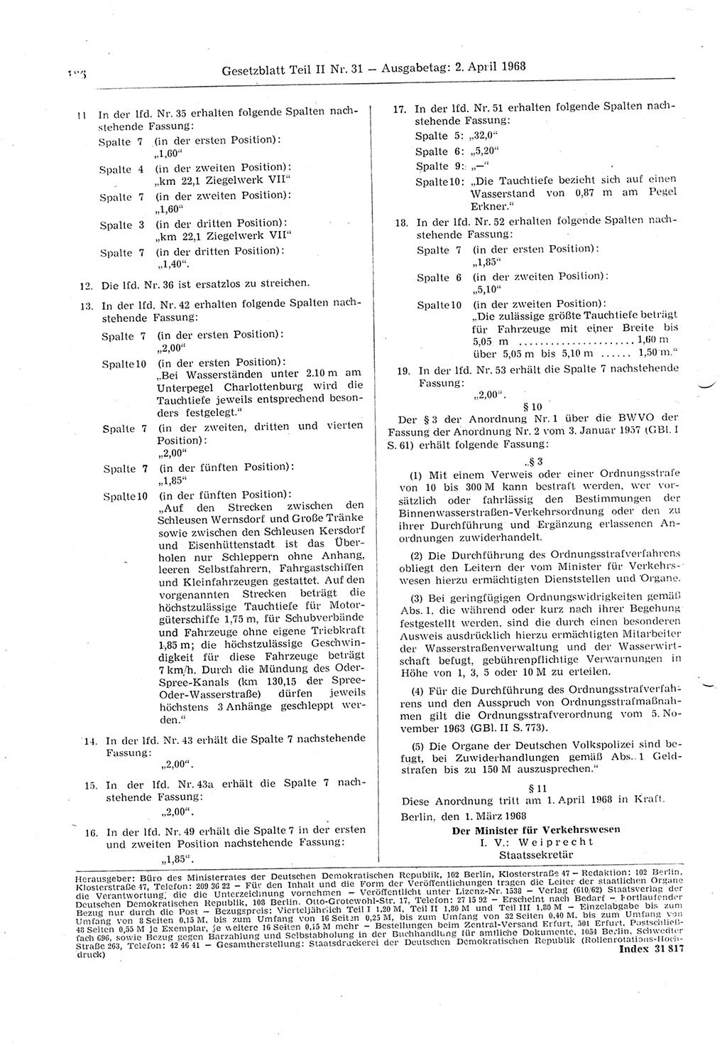Gesetzblatt (GBl.) der Deutschen Demokratischen Republik (DDR) Teil ⅠⅠ 1968, Seite 186 (GBl. DDR ⅠⅠ 1968, S. 186)