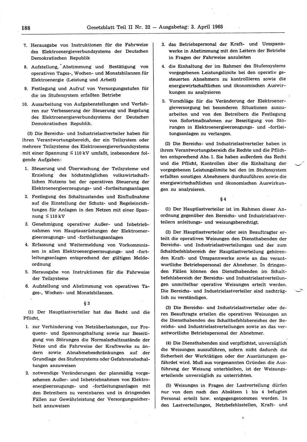 Gesetzblatt (GBl.) der Deutschen Demokratischen Republik (DDR) Teil ⅠⅠ 1968, Seite 188 (GBl. DDR ⅠⅠ 1968, S. 188)