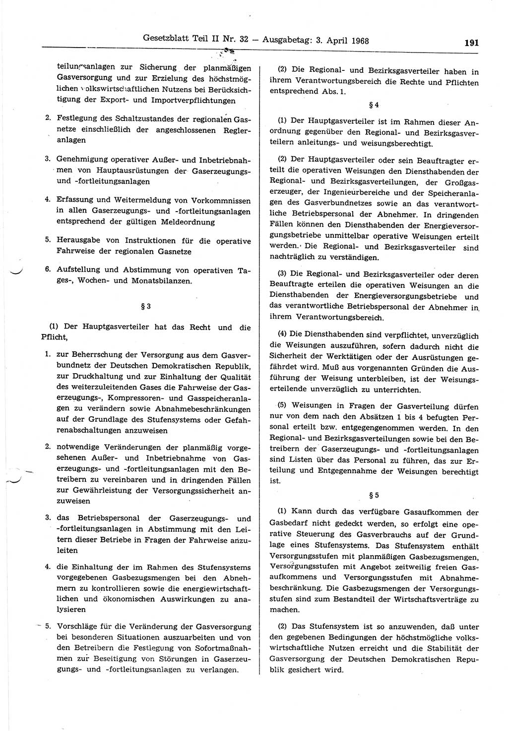 Gesetzblatt (GBl.) der Deutschen Demokratischen Republik (DDR) Teil ⅠⅠ 1968, Seite 191 (GBl. DDR ⅠⅠ 1968, S. 191)