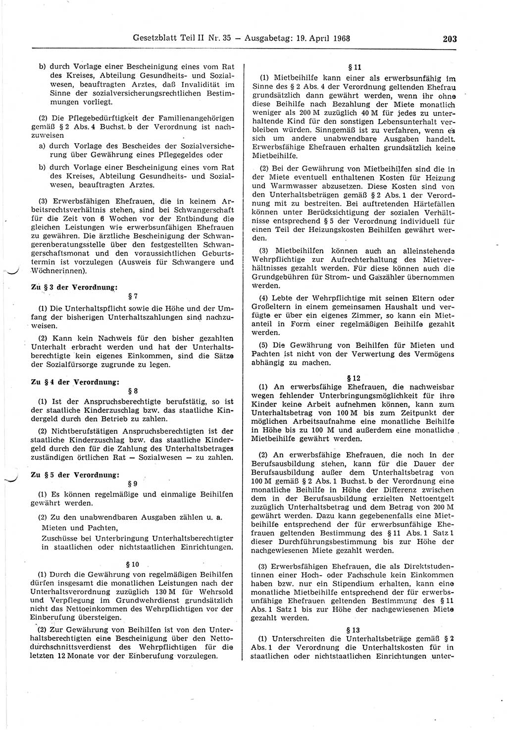 Gesetzblatt (GBl.) der Deutschen Demokratischen Republik (DDR) Teil ⅠⅠ 1968, Seite 203 (GBl. DDR ⅠⅠ 1968, S. 203)