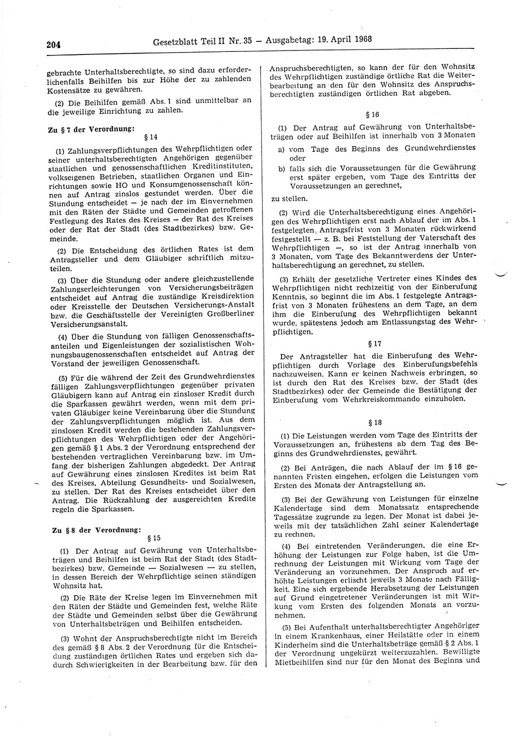 Gesetzblatt (GBl.) der Deutschen Demokratischen Republik (DDR) Teil ⅠⅠ 1968, Seite 204 (GBl. DDR ⅠⅠ 1968, S. 204)
