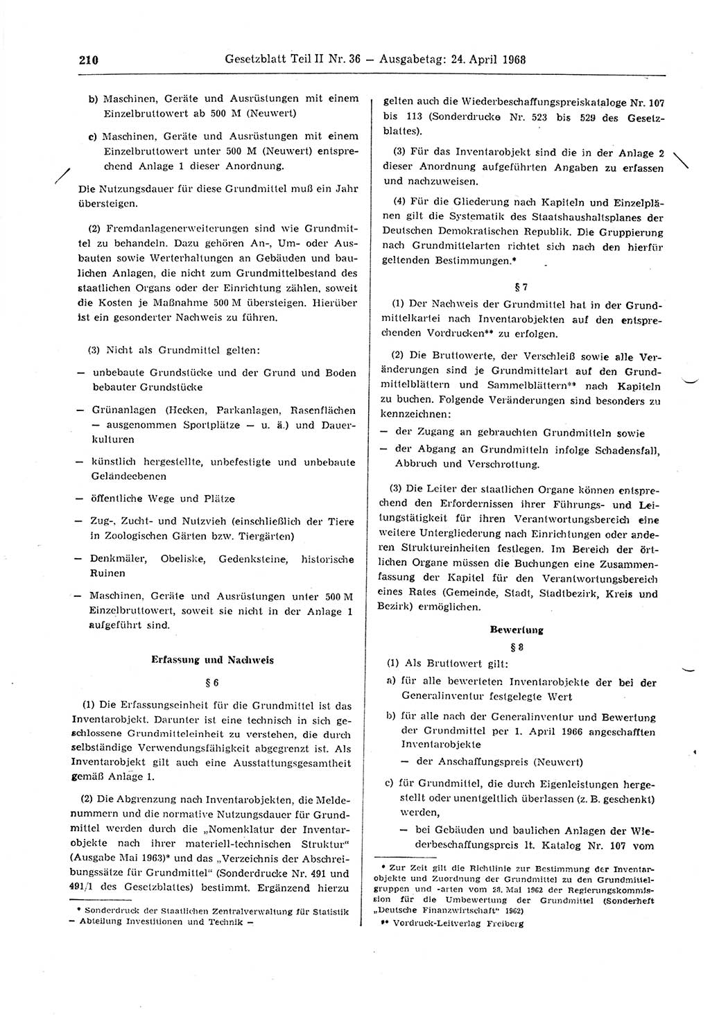 Gesetzblatt (GBl.) der Deutschen Demokratischen Republik (DDR) Teil ⅠⅠ 1968, Seite 210 (GBl. DDR ⅠⅠ 1968, S. 210)