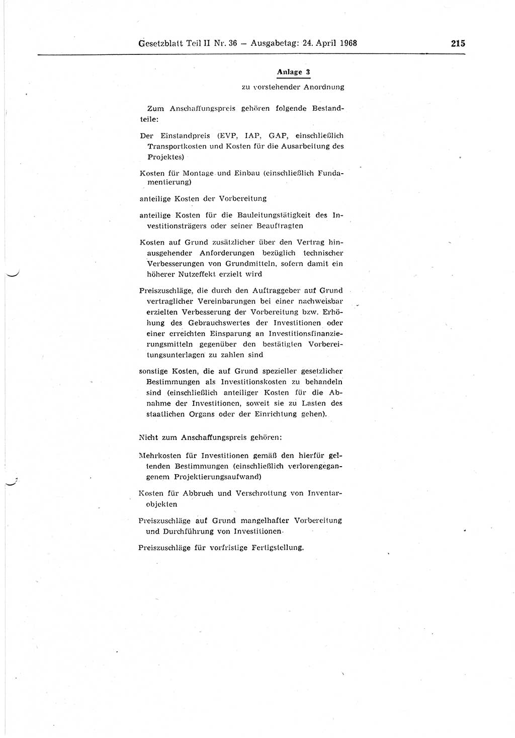 Gesetzblatt (GBl.) der Deutschen Demokratischen Republik (DDR) Teil ⅠⅠ 1968, Seite 215 (GBl. DDR ⅠⅠ 1968, S. 215)