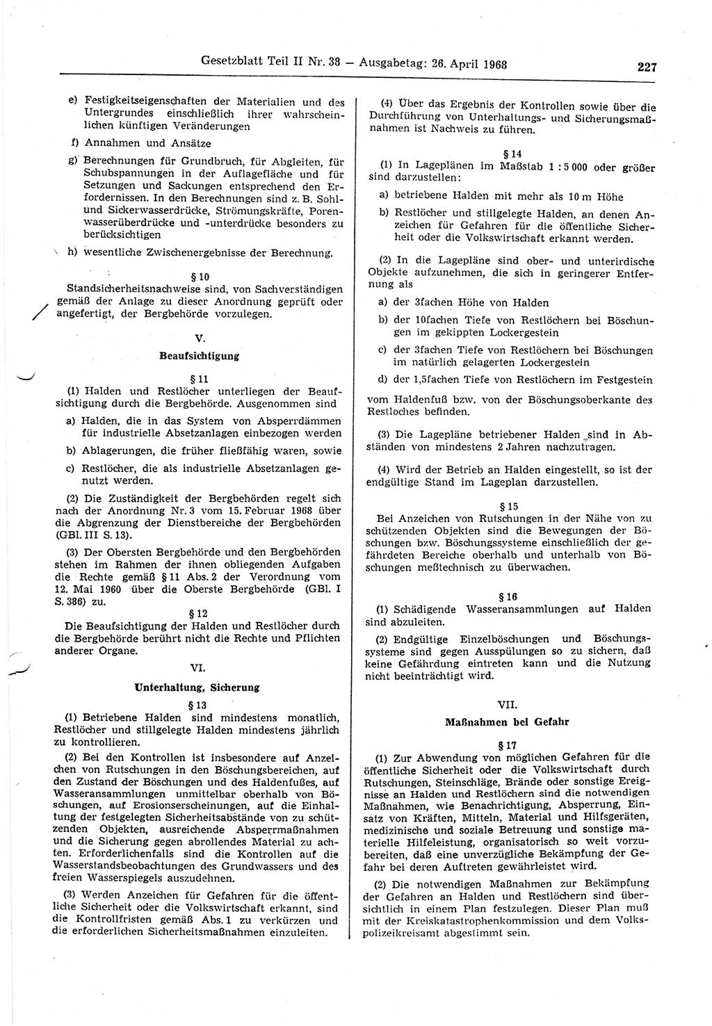 Gesetzblatt (GBl.) der Deutschen Demokratischen Republik (DDR) Teil ⅠⅠ 1968, Seite 227 (GBl. DDR ⅠⅠ 1968, S. 227)