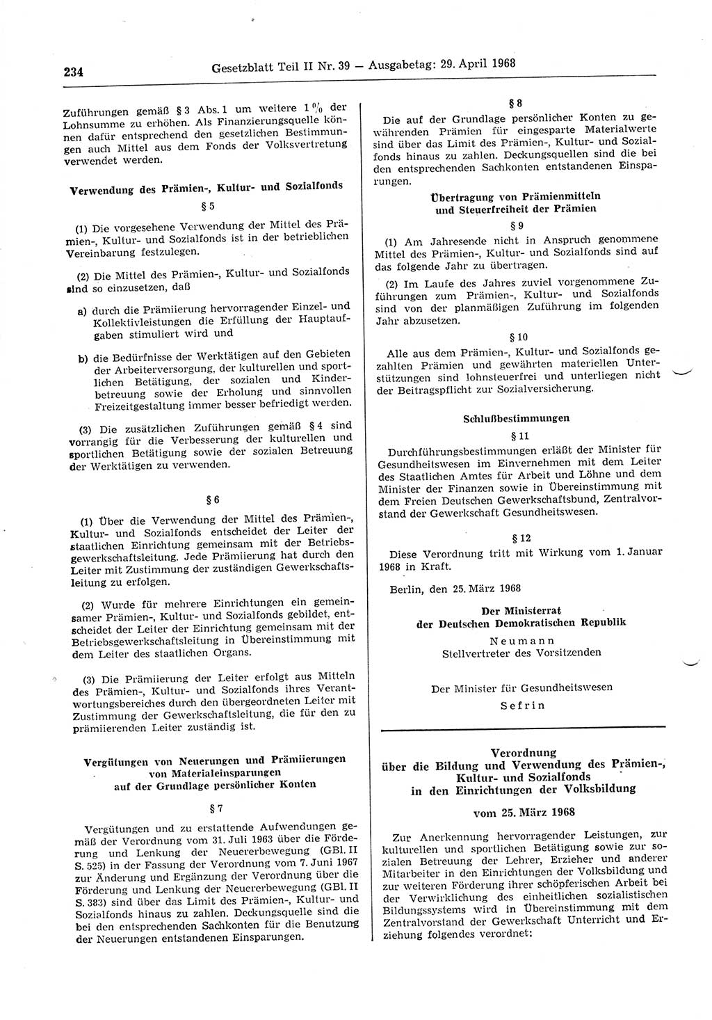 Gesetzblatt (GBl.) der Deutschen Demokratischen Republik (DDR) Teil ⅠⅠ 1968, Seite 234 (GBl. DDR ⅠⅠ 1968, S. 234)