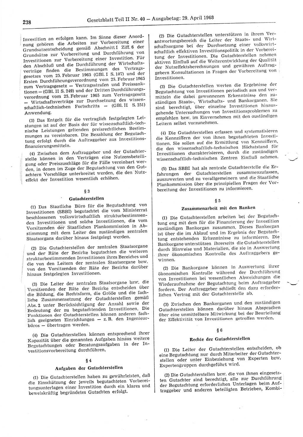 Gesetzblatt (GBl.) der Deutschen Demokratischen Republik (DDR) Teil ⅠⅠ 1968, Seite 238 (GBl. DDR ⅠⅠ 1968, S. 238)