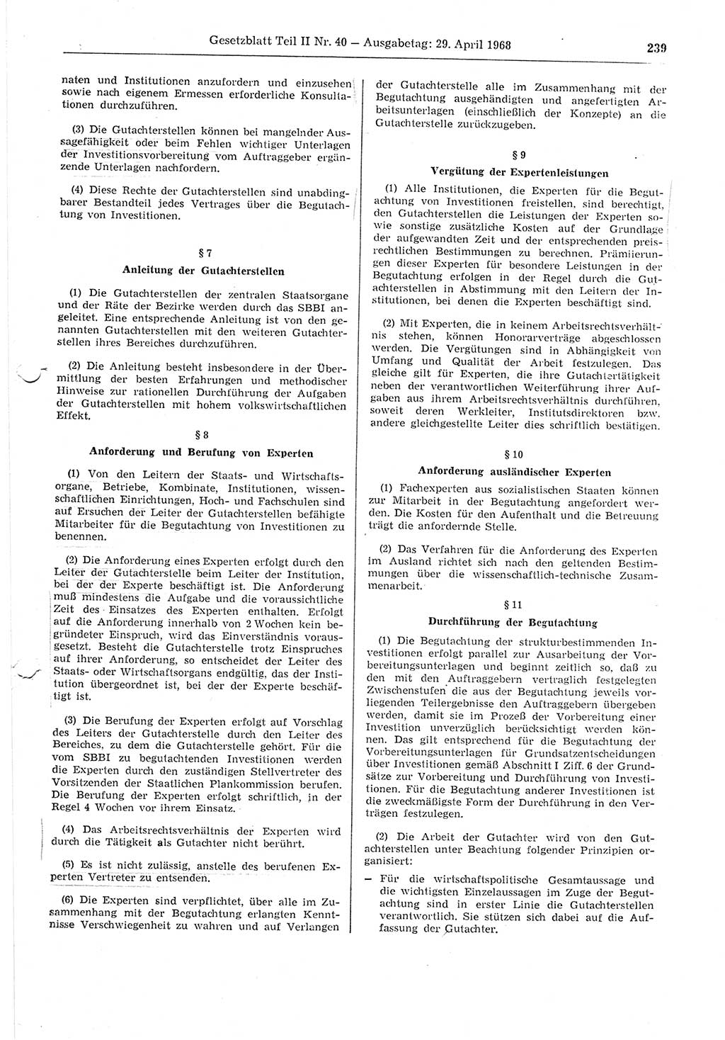 Gesetzblatt (GBl.) der Deutschen Demokratischen Republik (DDR) Teil ⅠⅠ 1968, Seite 239 (GBl. DDR ⅠⅠ 1968, S. 239)