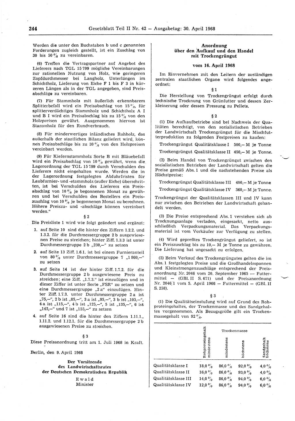 Gesetzblatt (GBl.) der Deutschen Demokratischen Republik (DDR) Teil ⅠⅠ 1968, Seite 244 (GBl. DDR ⅠⅠ 1968, S. 244)