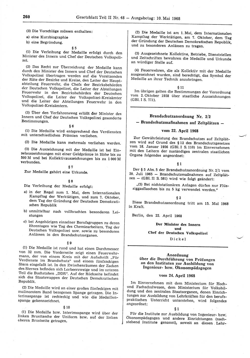 Gesetzblatt (GBl.) der Deutschen Demokratischen Republik (DDR) Teil ⅠⅠ 1968, Seite 260 (GBl. DDR ⅠⅠ 1968, S. 260)