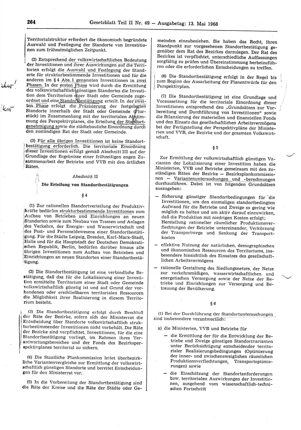 Gesetzblatt (GBl.) der Deutschen Demokratischen Republik (DDR) Teil ⅠⅠ 1968, Seite 264 (GBl. DDR ⅠⅠ 1968, S. 264)