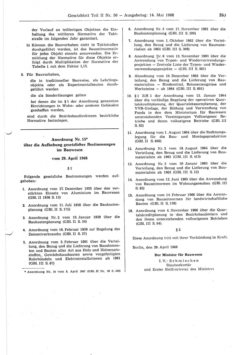 Gesetzblatt (GBl.) der Deutschen Demokratischen Republik (DDR) Teil ⅠⅠ 1968, Seite 269 (GBl. DDR ⅠⅠ 1968, S. 269)