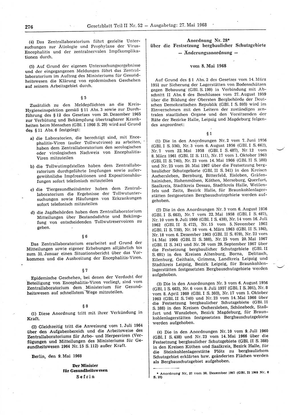 Gesetzblatt (GBl.) der Deutschen Demokratischen Republik (DDR) Teil ⅠⅠ 1968, Seite 276 (GBl. DDR ⅠⅠ 1968, S. 276)