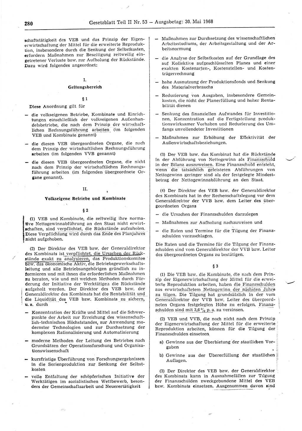 Gesetzblatt (GBl.) der Deutschen Demokratischen Republik (DDR) Teil ⅠⅠ 1968, Seite 280 (GBl. DDR ⅠⅠ 1968, S. 280)