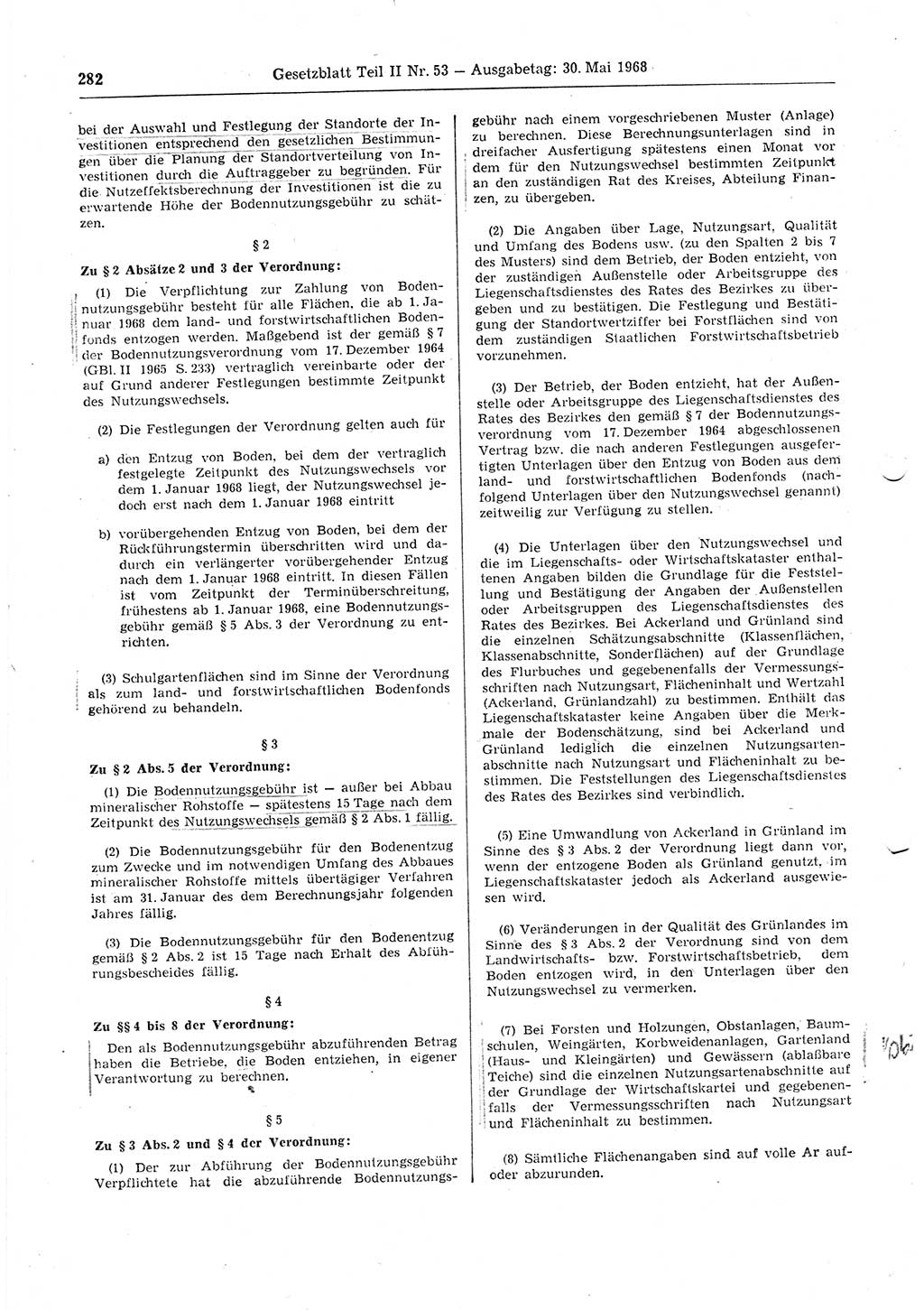 Gesetzblatt (GBl.) der Deutschen Demokratischen Republik (DDR) Teil ⅠⅠ 1968, Seite 282 (GBl. DDR ⅠⅠ 1968, S. 282)
