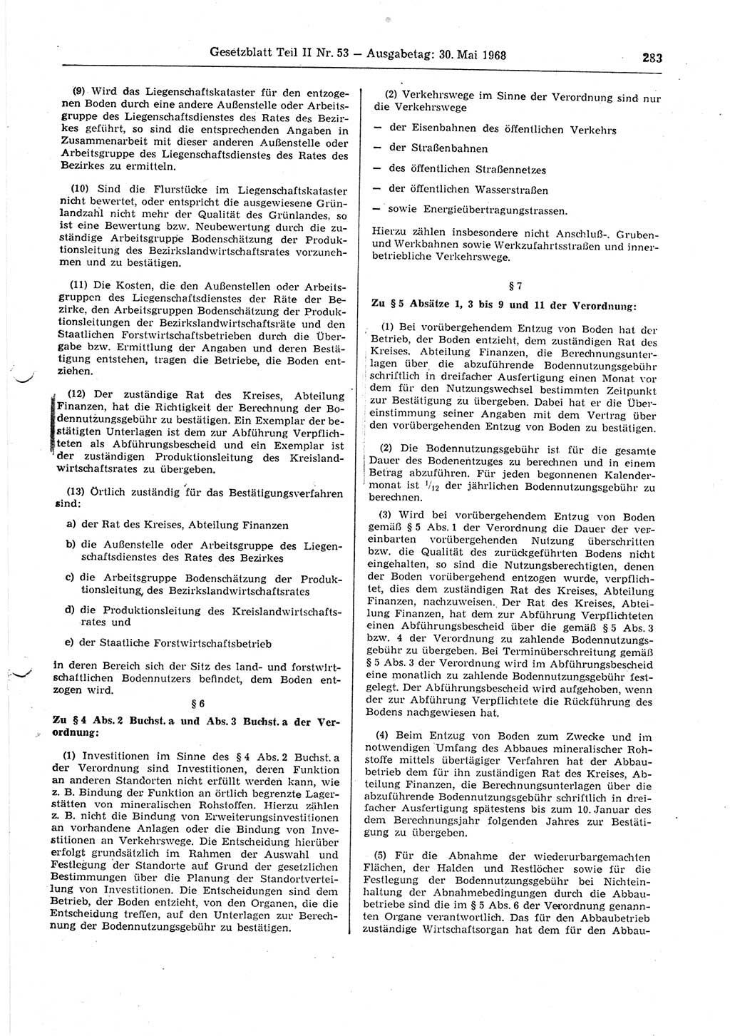 Gesetzblatt (GBl.) der Deutschen Demokratischen Republik (DDR) Teil ⅠⅠ 1968, Seite 283 (GBl. DDR ⅠⅠ 1968, S. 283)