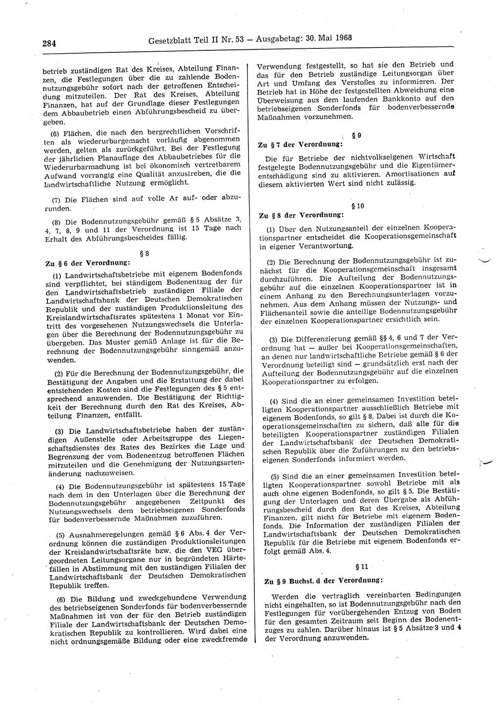 Gesetzblatt (GBl.) der Deutschen Demokratischen Republik (DDR) Teil ⅠⅠ 1968, Seite 284 (GBl. DDR ⅠⅠ 1968, S. 284)