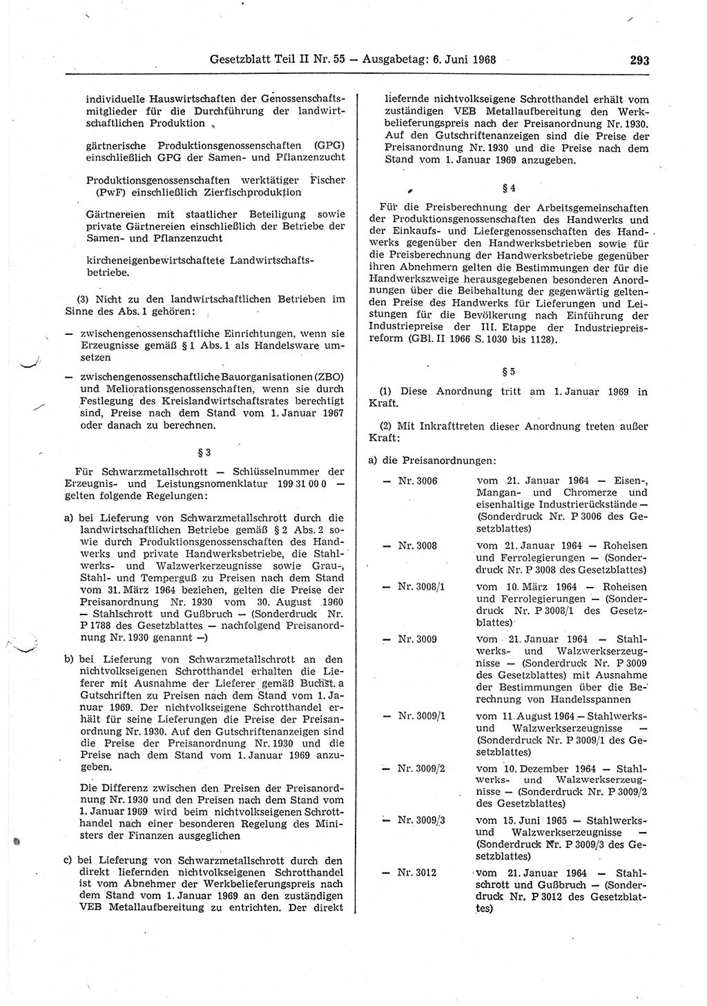 Gesetzblatt (GBl.) der Deutschen Demokratischen Republik (DDR) Teil ⅠⅠ 1968, Seite 293 (GBl. DDR ⅠⅠ 1968, S. 293)