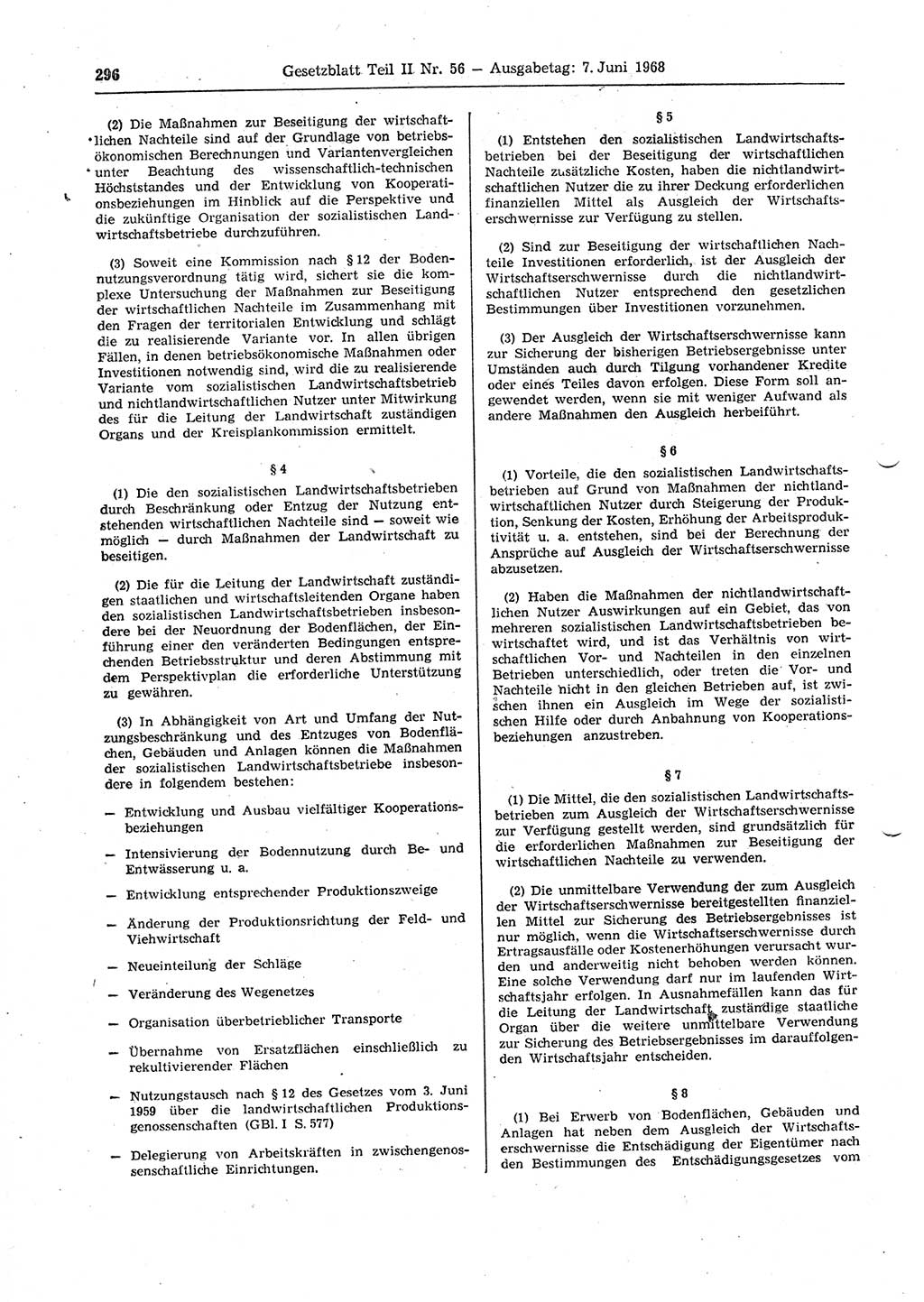 Gesetzblatt (GBl.) der Deutschen Demokratischen Republik (DDR) Teil ⅠⅠ 1968, Seite 296 (GBl. DDR ⅠⅠ 1968, S. 296)