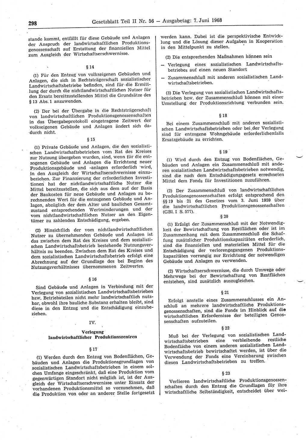 Gesetzblatt (GBl.) der Deutschen Demokratischen Republik (DDR) Teil ⅠⅠ 1968, Seite 298 (GBl. DDR ⅠⅠ 1968, S. 298)