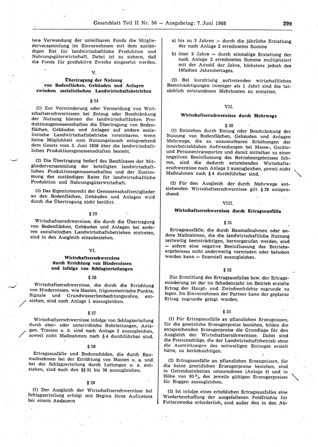 Gesetzblatt (GBl.) der Deutschen Demokratischen Republik (DDR) Teil ⅠⅠ 1968, Seite 299 (GBl. DDR ⅠⅠ 1968, S. 299)