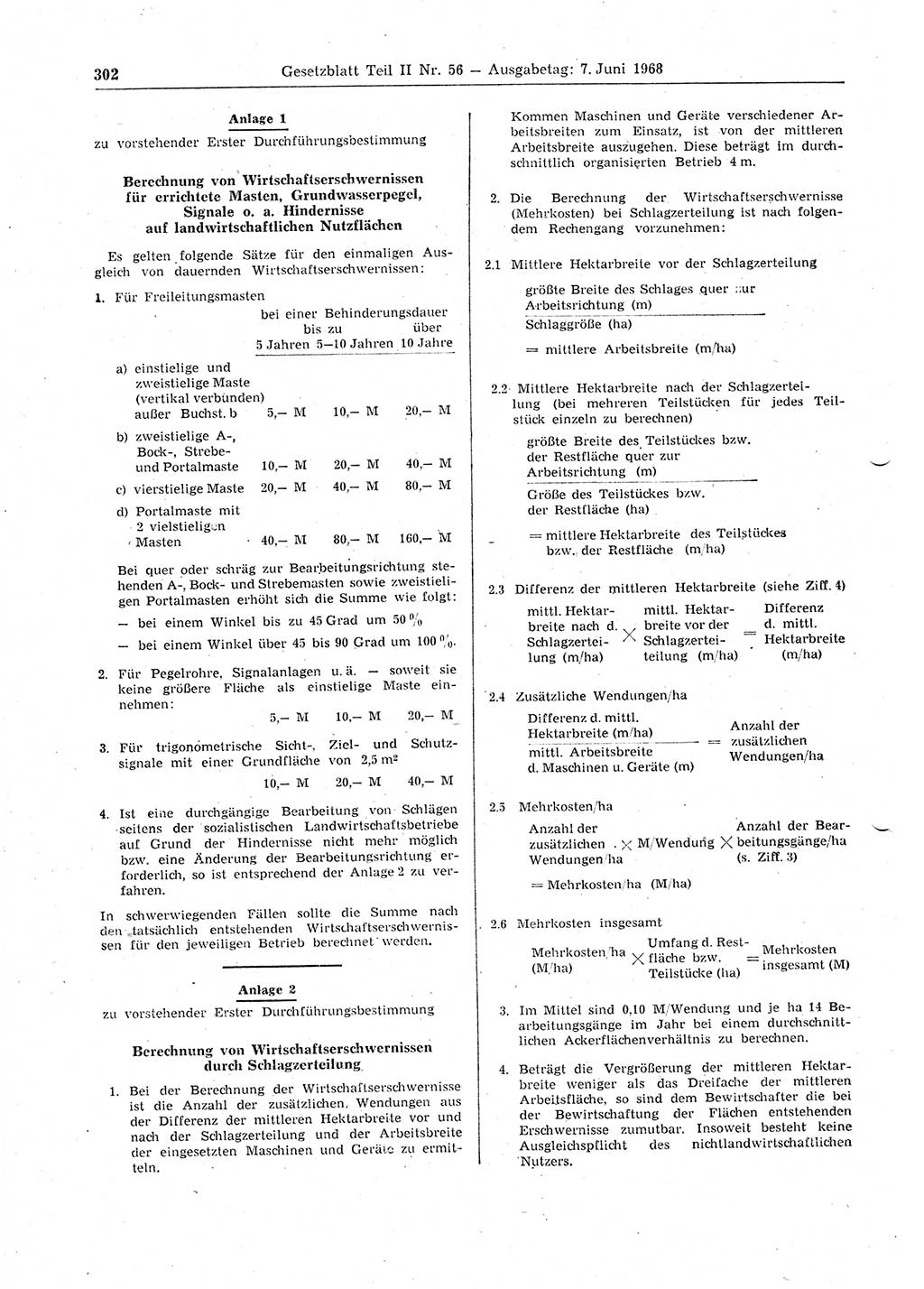 Gesetzblatt (GBl.) der Deutschen Demokratischen Republik (DDR) Teil ⅠⅠ 1968, Seite 302 (GBl. DDR ⅠⅠ 1968, S. 302)