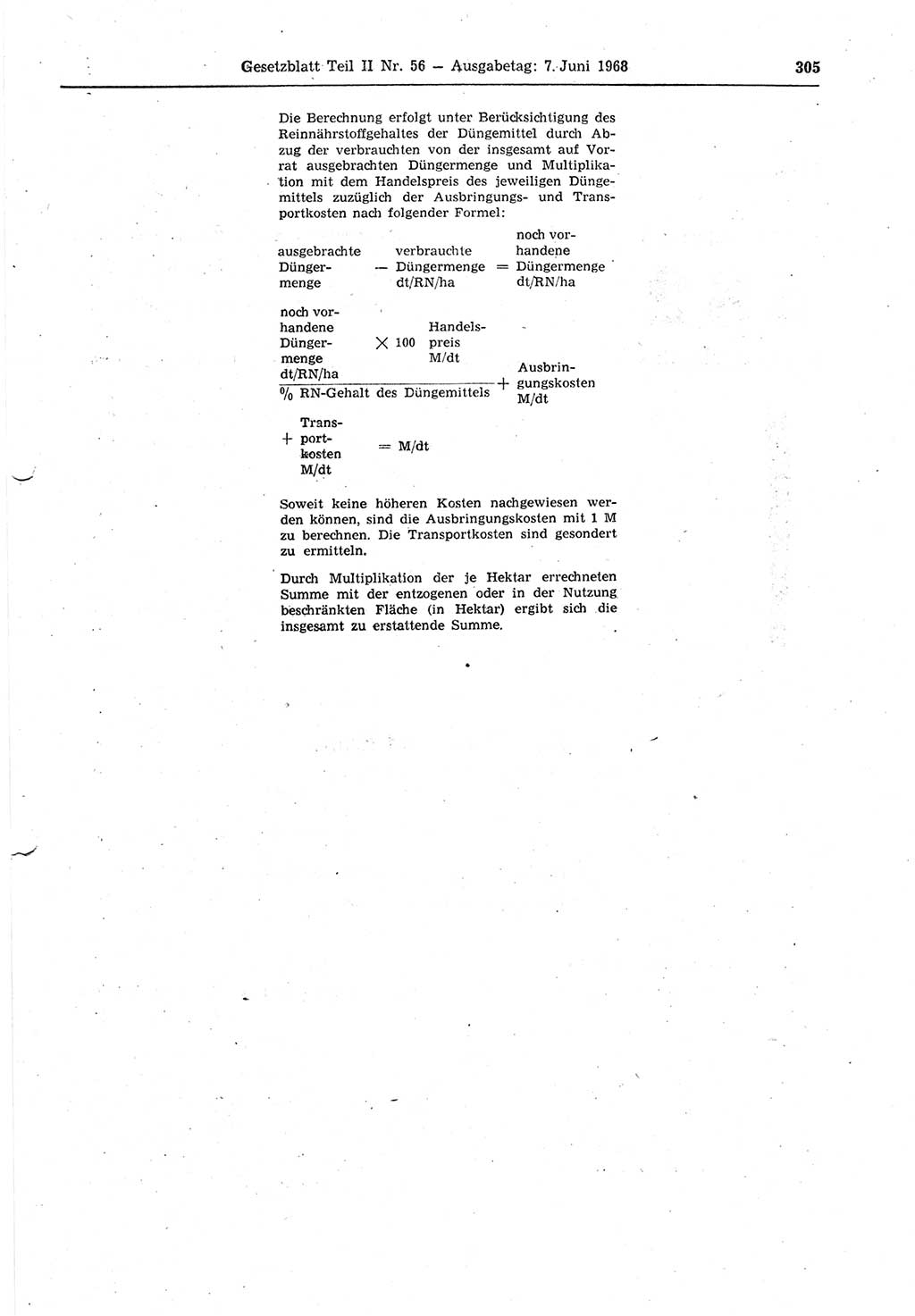 Gesetzblatt (GBl.) der Deutschen Demokratischen Republik (DDR) Teil ⅠⅠ 1968, Seite 305 (GBl. DDR ⅠⅠ 1968, S. 305)