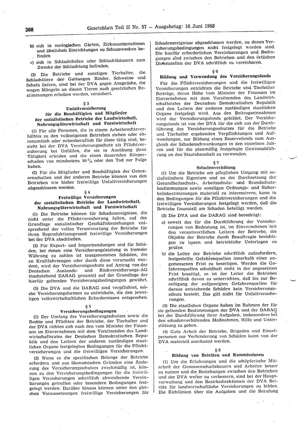 Gesetzblatt (GBl.) der Deutschen Demokratischen Republik (DDR) Teil ⅠⅠ 1968, Seite 308 (GBl. DDR ⅠⅠ 1968, S. 308)