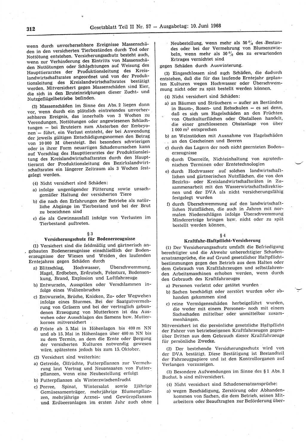 Gesetzblatt (GBl.) der Deutschen Demokratischen Republik (DDR) Teil ⅠⅠ 1968, Seite 312 (GBl. DDR ⅠⅠ 1968, S. 312)