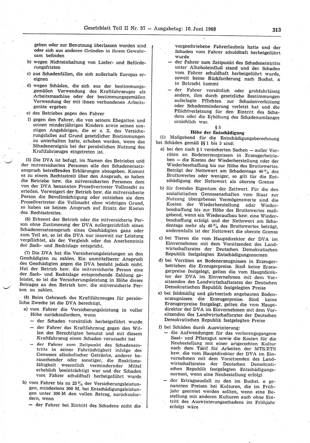 Gesetzblatt (GBl.) der Deutschen Demokratischen Republik (DDR) Teil ⅠⅠ 1968, Seite 313 (GBl. DDR ⅠⅠ 1968, S. 313)