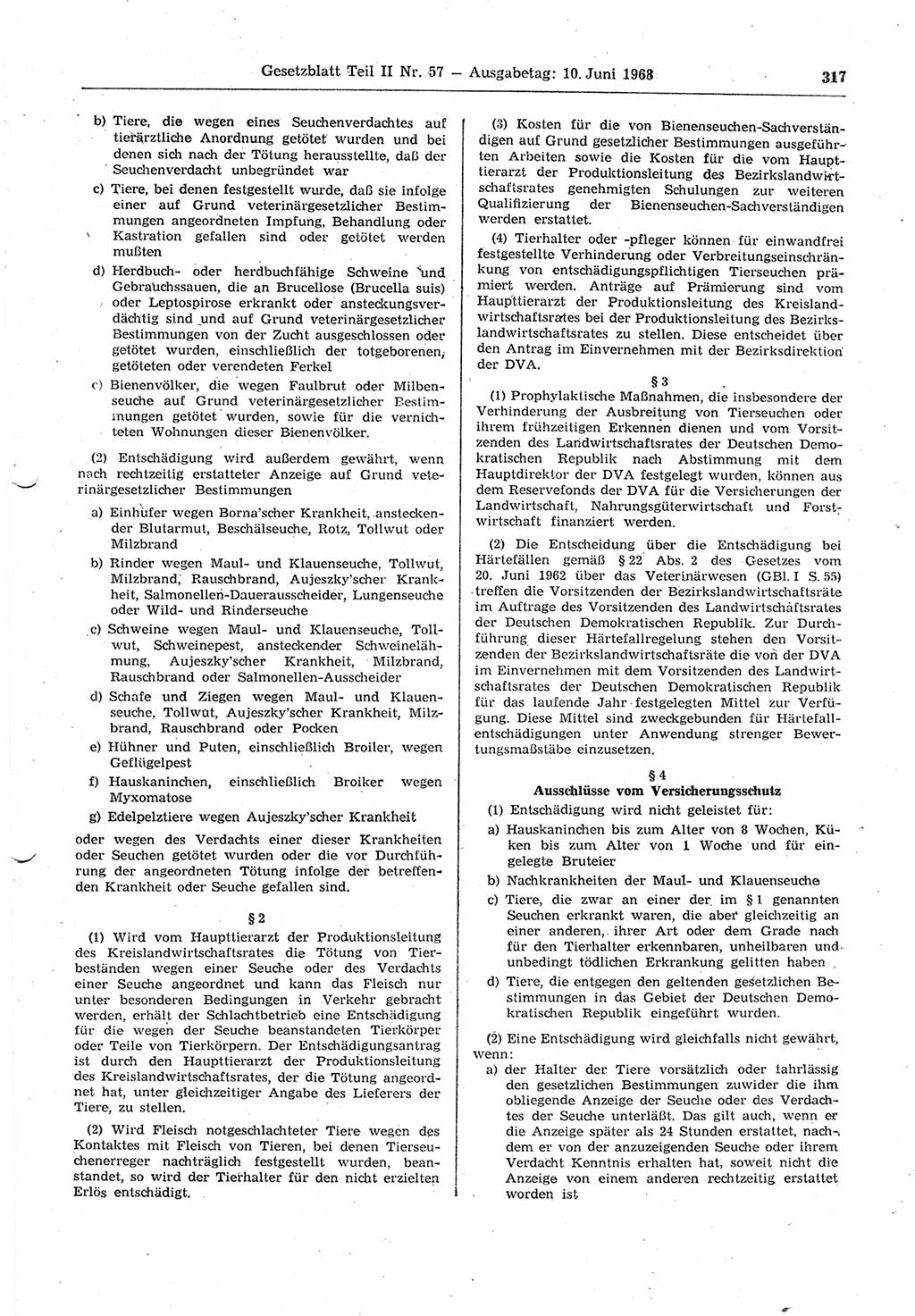 Gesetzblatt (GBl.) der Deutschen Demokratischen Republik (DDR) Teil ⅠⅠ 1968, Seite 317 (GBl. DDR ⅠⅠ 1968, S. 317)