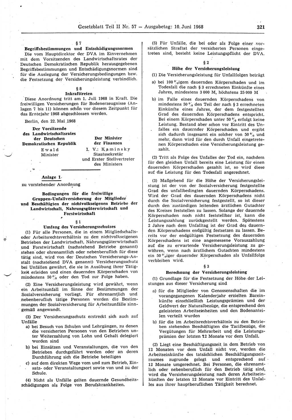 Gesetzblatt (GBl.) der Deutschen Demokratischen Republik (DDR) Teil ⅠⅠ 1968, Seite 321 (GBl. DDR ⅠⅠ 1968, S. 321)