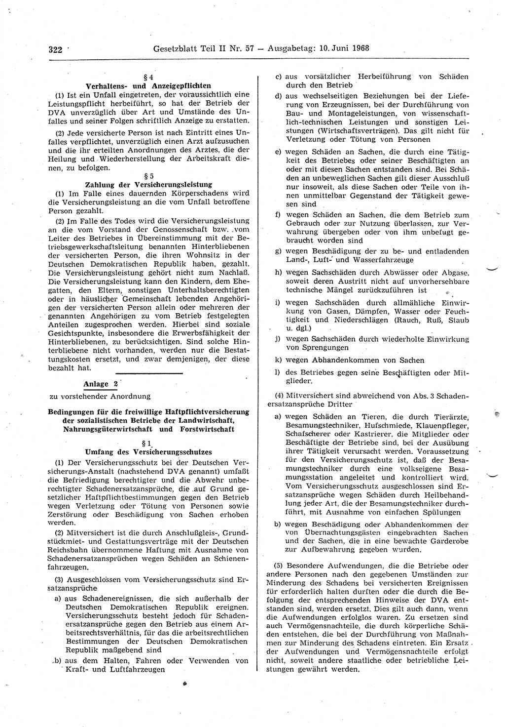 Gesetzblatt (GBl.) der Deutschen Demokratischen Republik (DDR) Teil ⅠⅠ 1968, Seite 322 (GBl. DDR ⅠⅠ 1968, S. 322)