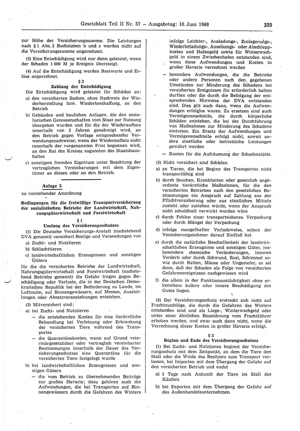 Gesetzblatt (GBl.) der Deutschen Demokratischen Republik (DDR) Teil ⅠⅠ 1968, Seite 325 (GBl. DDR ⅠⅠ 1968, S. 325)