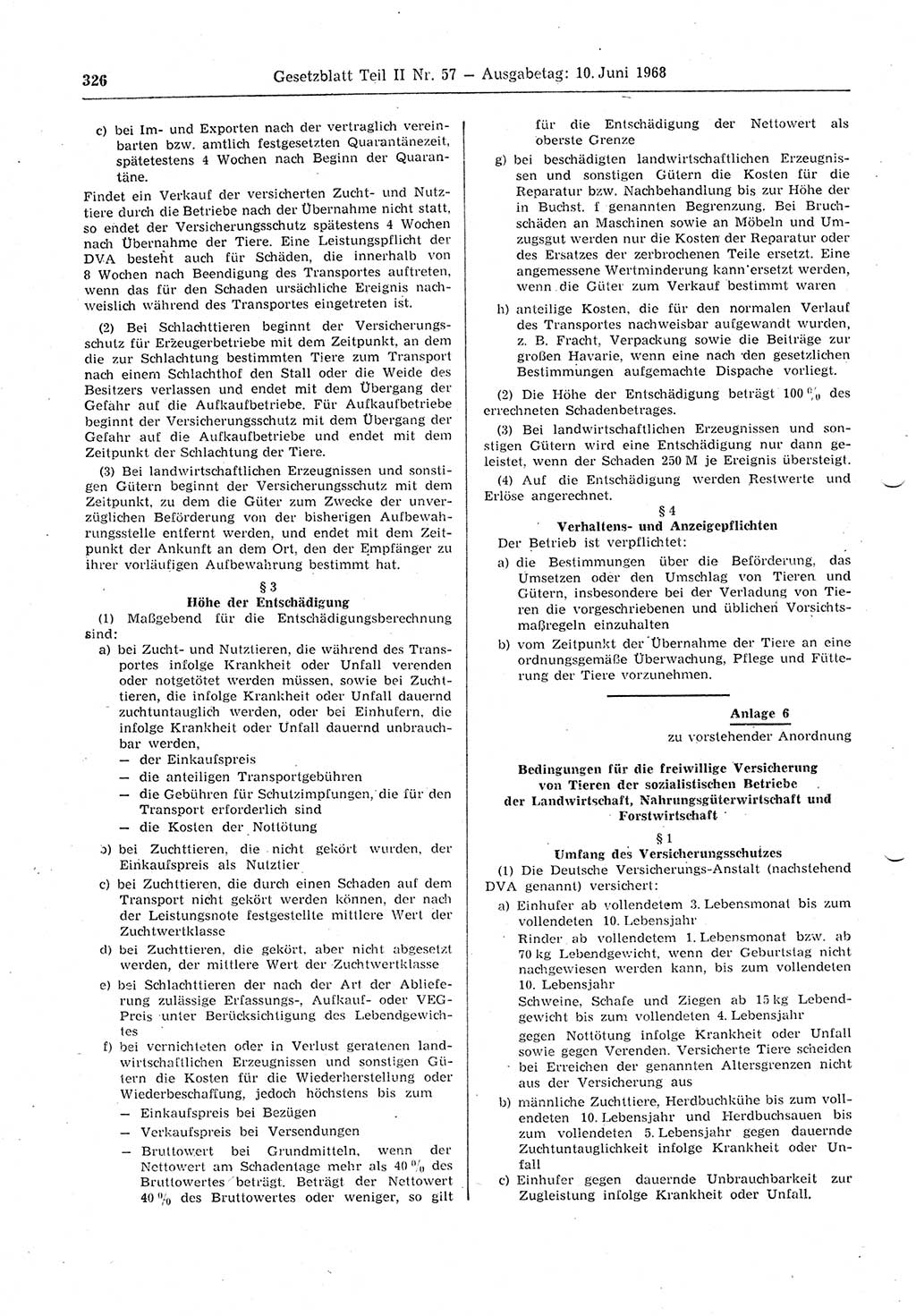 Gesetzblatt (GBl.) der Deutschen Demokratischen Republik (DDR) Teil ⅠⅠ 1968, Seite 326 (GBl. DDR ⅠⅠ 1968, S. 326)
