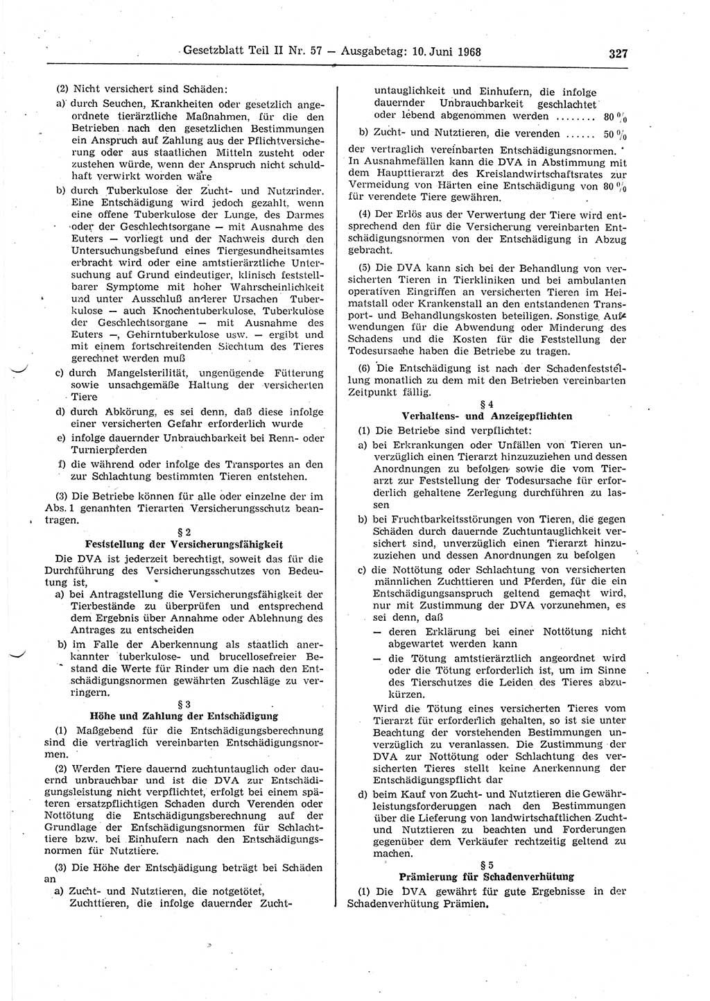 Gesetzblatt (GBl.) der Deutschen Demokratischen Republik (DDR) Teil ⅠⅠ 1968, Seite 327 (GBl. DDR ⅠⅠ 1968, S. 327)