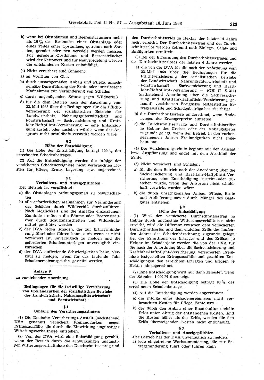 Gesetzblatt (GBl.) der Deutschen Demokratischen Republik (DDR) Teil ⅠⅠ 1968, Seite 329 (GBl. DDR ⅠⅠ 1968, S. 329)