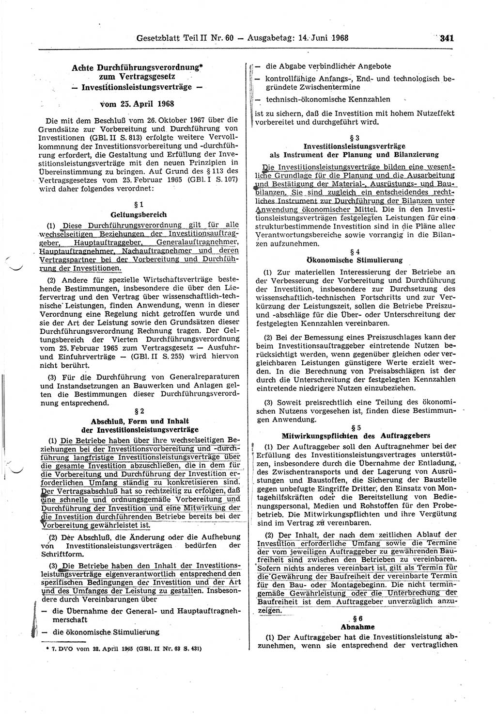 Gesetzblatt (GBl.) der Deutschen Demokratischen Republik (DDR) Teil ⅠⅠ 1968, Seite 341 (GBl. DDR ⅠⅠ 1968, S. 341)