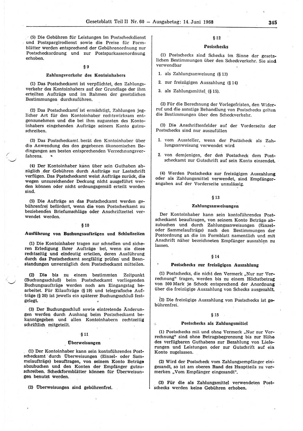 Gesetzblatt (GBl.) der Deutschen Demokratischen Republik (DDR) Teil ⅠⅠ 1968, Seite 345 (GBl. DDR ⅠⅠ 1968, S. 345)