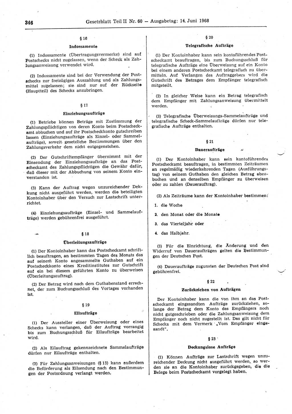 Gesetzblatt (GBl.) der Deutschen Demokratischen Republik (DDR) Teil ⅠⅠ 1968, Seite 346 (GBl. DDR ⅠⅠ 1968, S. 346)