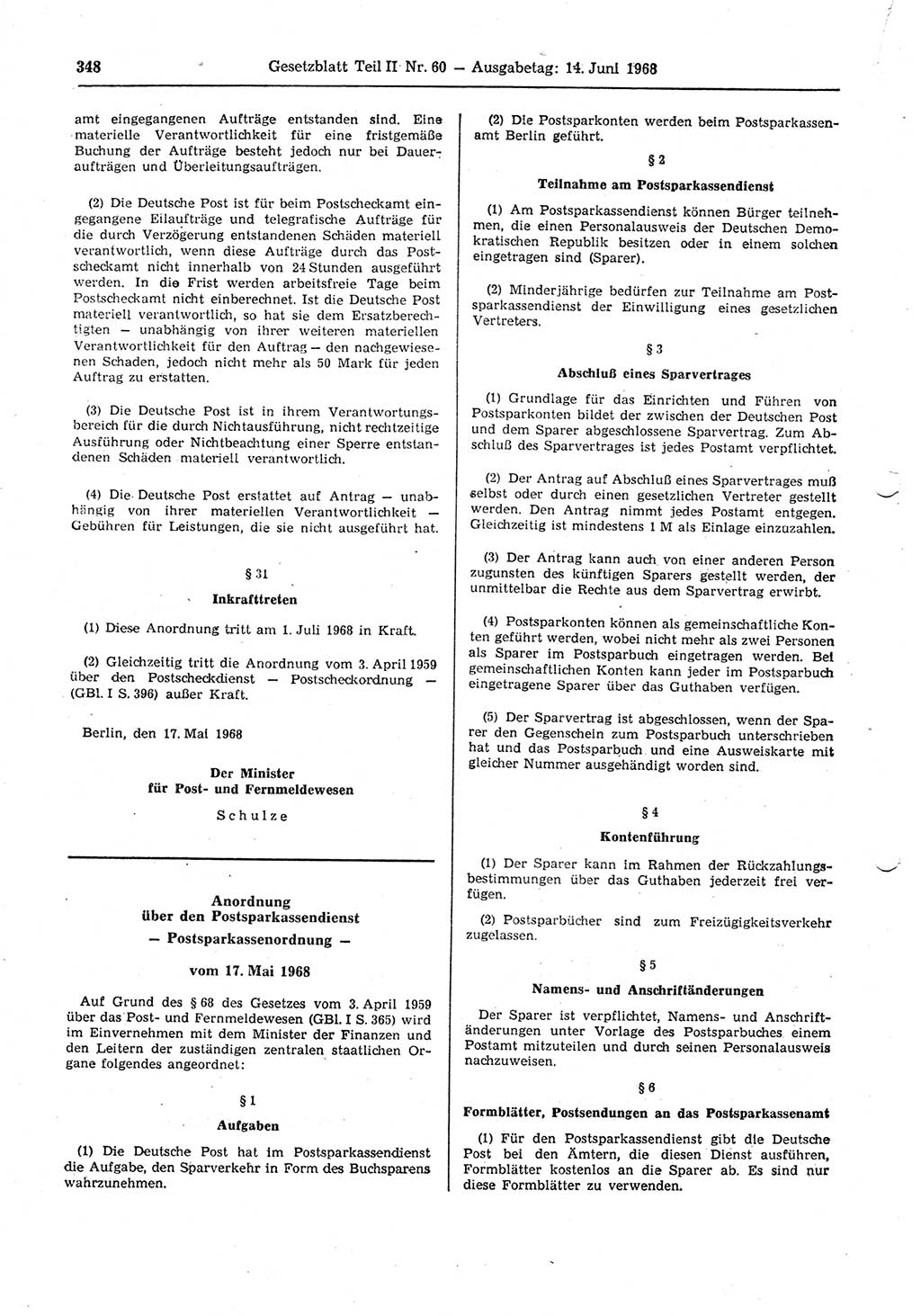 Gesetzblatt (GBl.) der Deutschen Demokratischen Republik (DDR) Teil ⅠⅠ 1968, Seite 348 (GBl. DDR ⅠⅠ 1968, S. 348)
