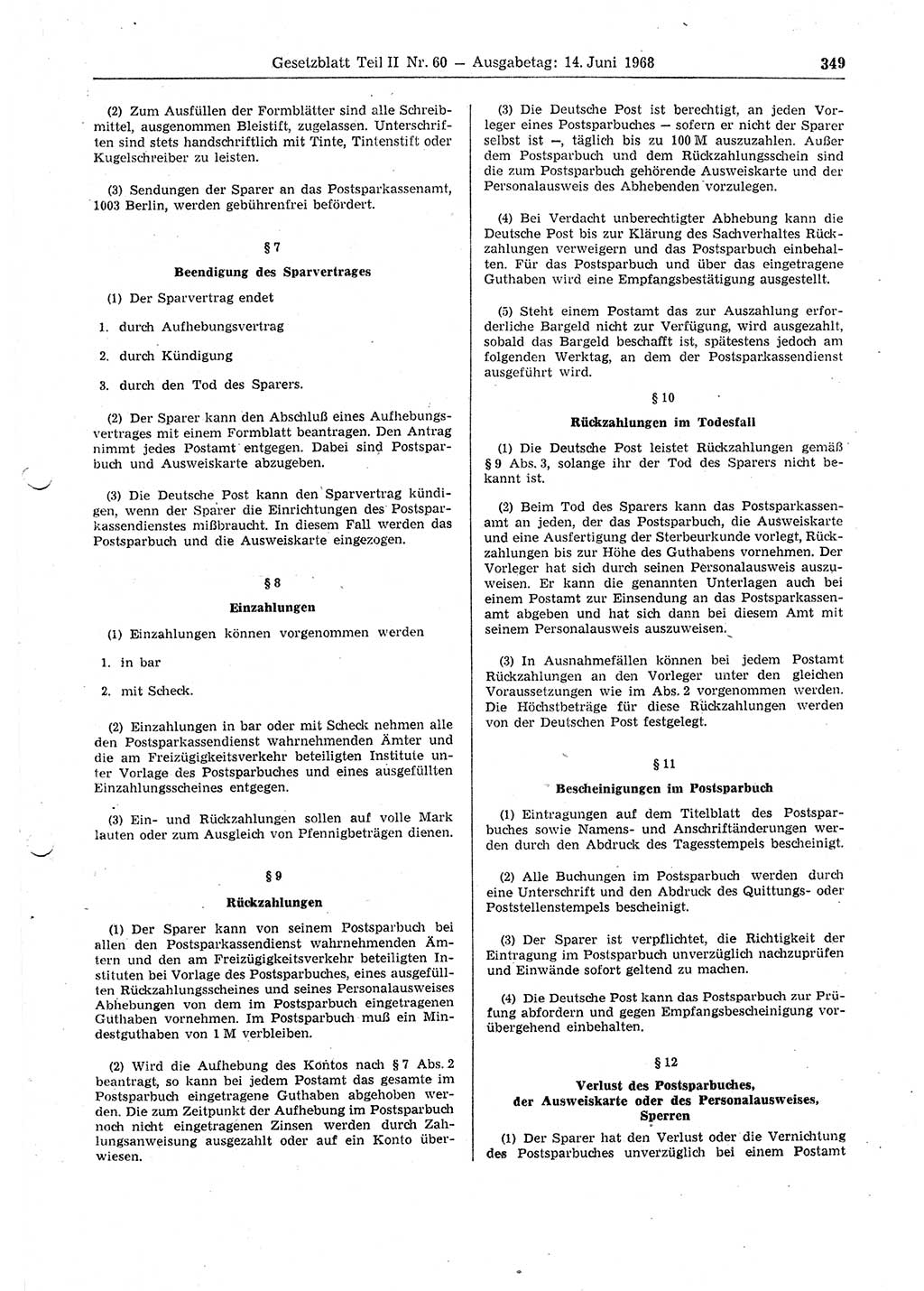 Gesetzblatt (GBl.) der Deutschen Demokratischen Republik (DDR) Teil ⅠⅠ 1968, Seite 349 (GBl. DDR ⅠⅠ 1968, S. 349)