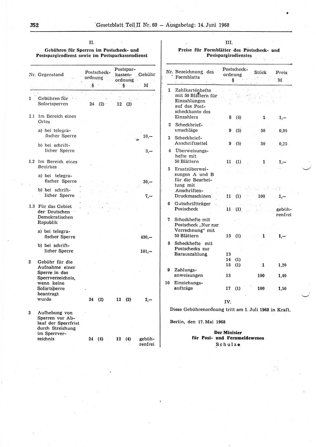 Gesetzblatt (GBl.) der Deutschen Demokratischen Republik (DDR) Teil ⅠⅠ 1968, Seite 352 (GBl. DDR ⅠⅠ 1968, S. 352)