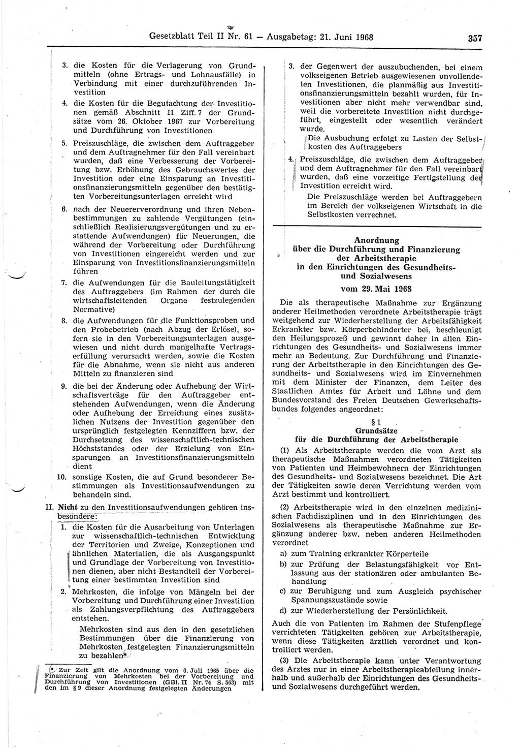 Gesetzblatt (GBl.) der Deutschen Demokratischen Republik (DDR) Teil ⅠⅠ 1968, Seite 357 (GBl. DDR ⅠⅠ 1968, S. 357)